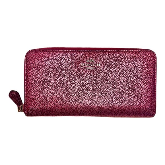 RARE COLOR! COACH Pink Metallic Pebble Leather Accordion Zip Wallet - Picture 2 of 11